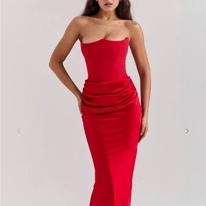 House of cb Persephone  Red Strapless maxi Dress, NWOT